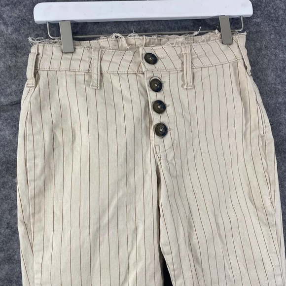 Free People Pants Beige 4 Stripe High Rise Button Fly Tapered Slim Leg High Rise - Picture 3 of 12